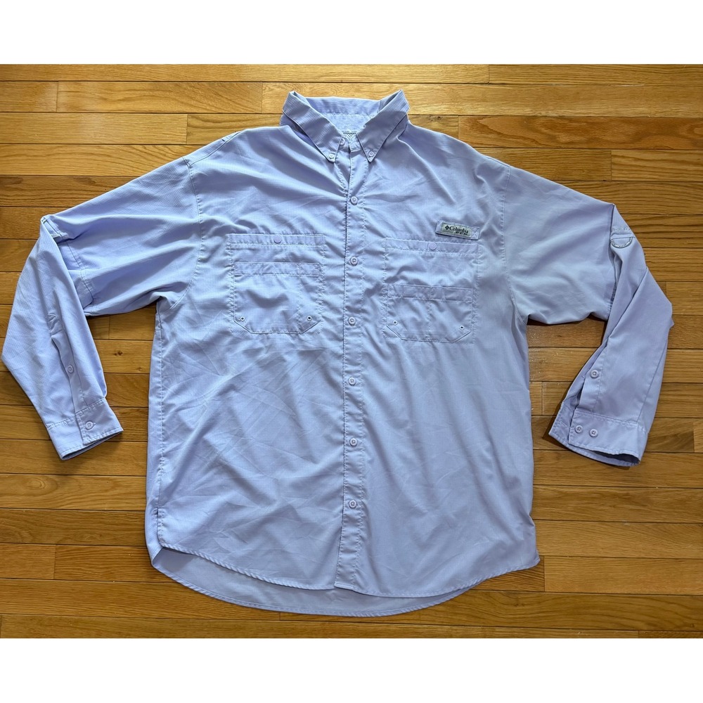 Columbia PFG Tamiami II Fishing Shirt Mens XL Lavender LS Omni-Shade UPF 40